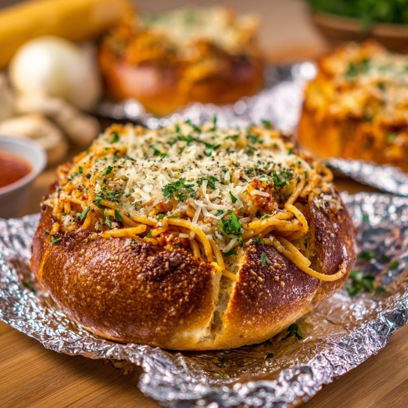 Flavor-Packed Spaghetti Garlic Bread Bowls