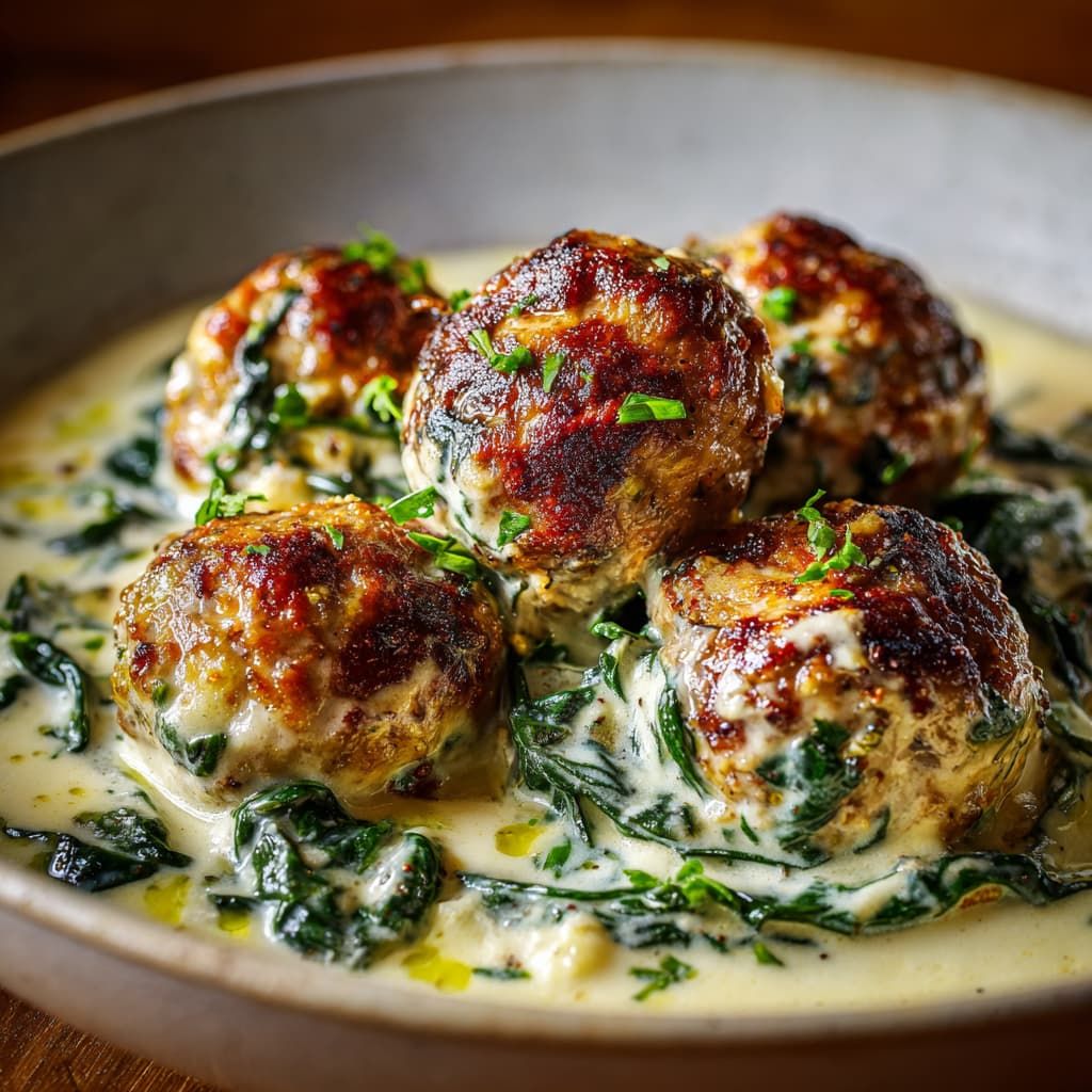 Homestyle Baked Chicken Ricotta Meatballs With Spinach Alfredo Sauce