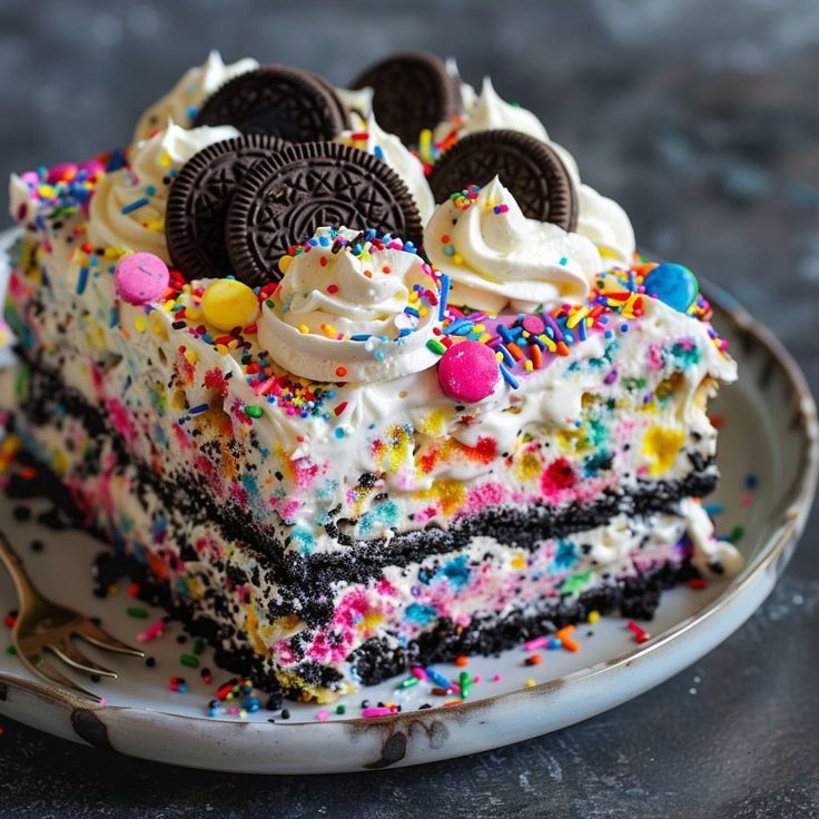 Creamy No-Bake Funfetti Oreo Icebox Cake