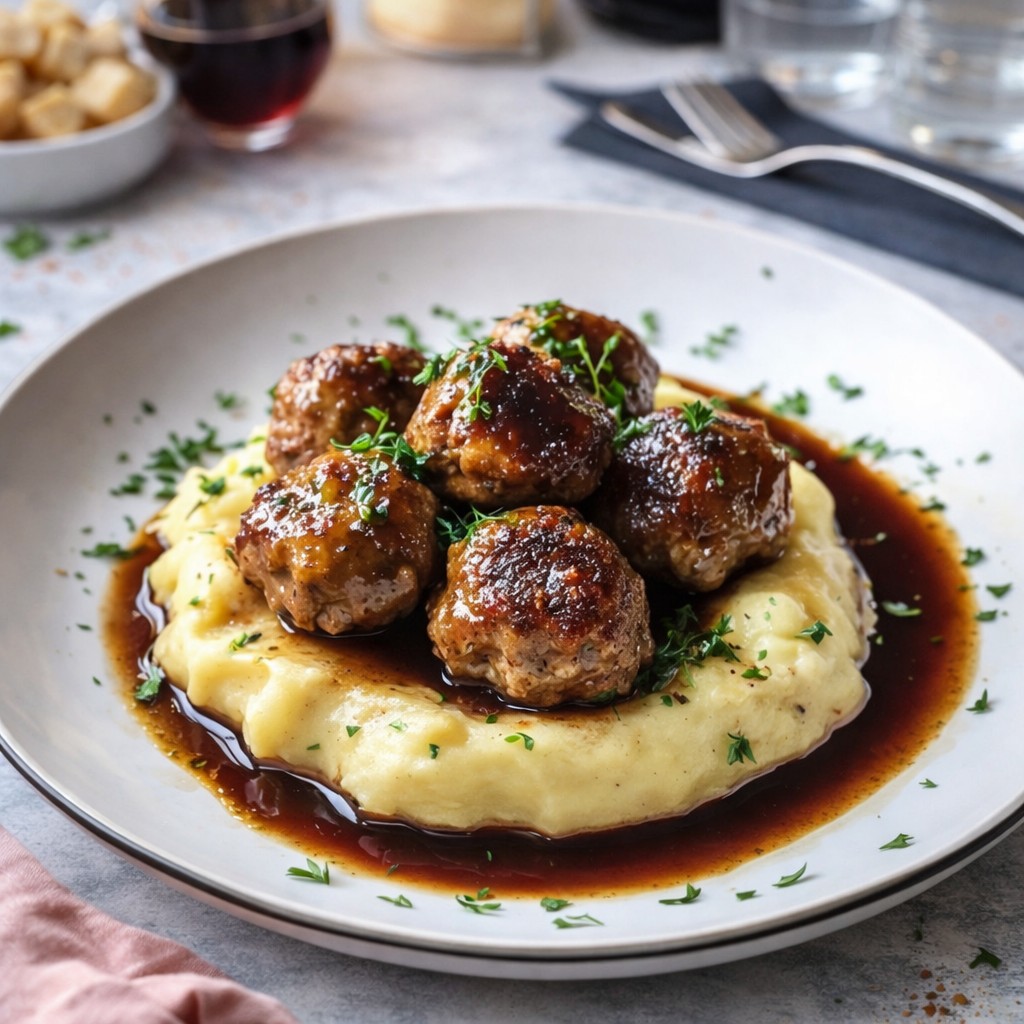 Pork Meatballs With Potato Mash And Bourbon Maple Sauce - PP847 Thumb Pork Meatballs With Potato Mash And Bourbon Maple Sauce